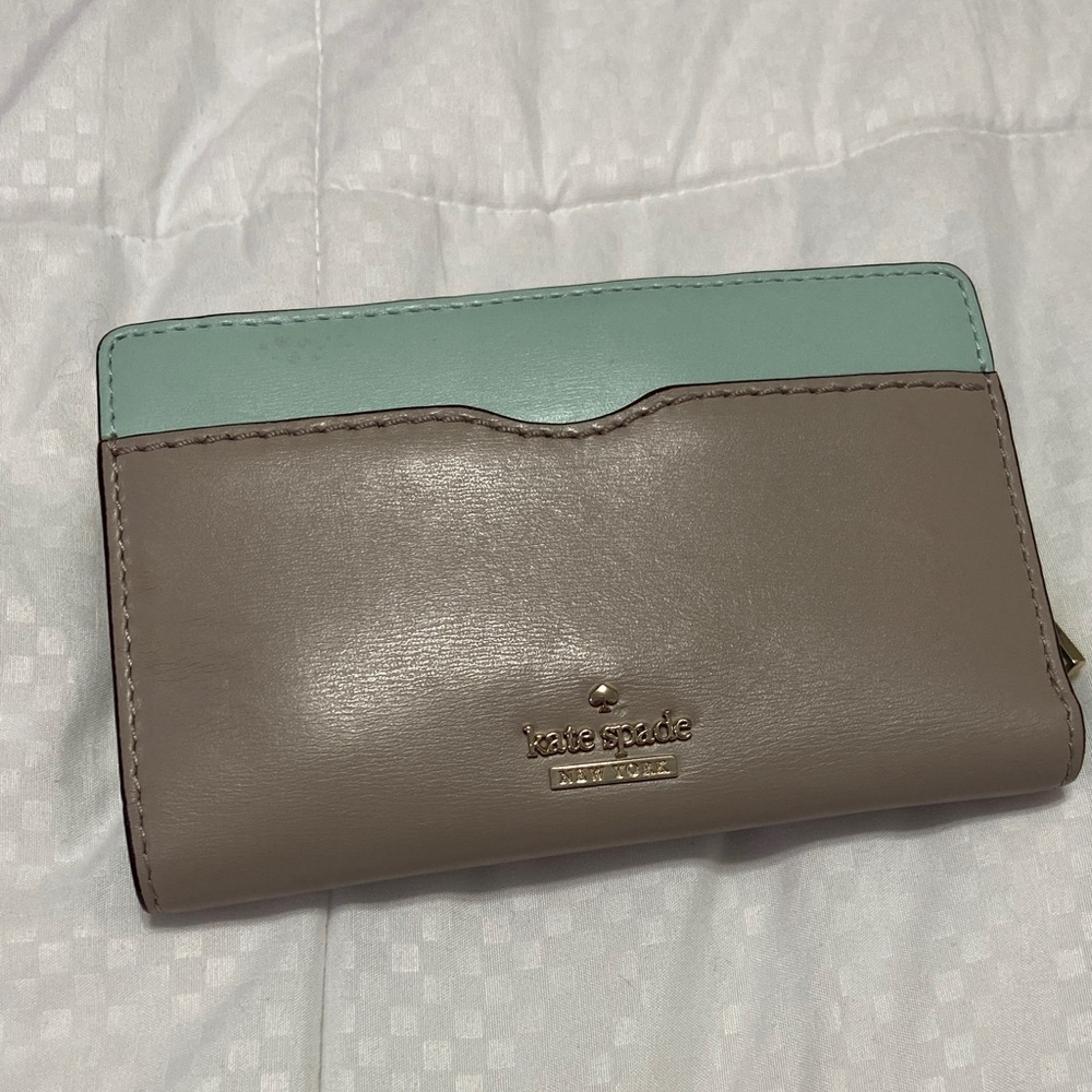 Kate Spade Taupe and Mint Wallet